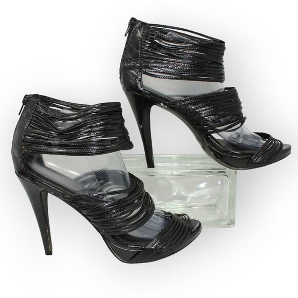 Size 10 CHINESE LAUNDRY Heels FAIR Black Strappy Ankle BackZip - Picture 8 of 10